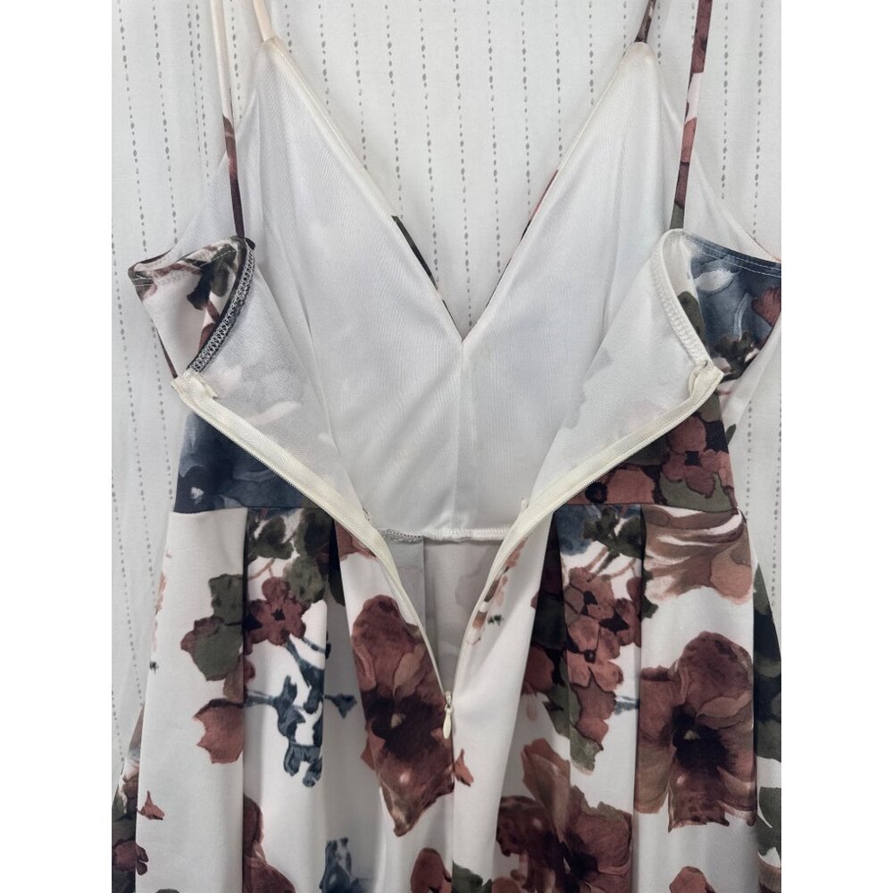 Trac Mini Dress Sz S Lined White Floral Roses Babydoll Strappy Flirty Sexy Party - Picture 3 of 8